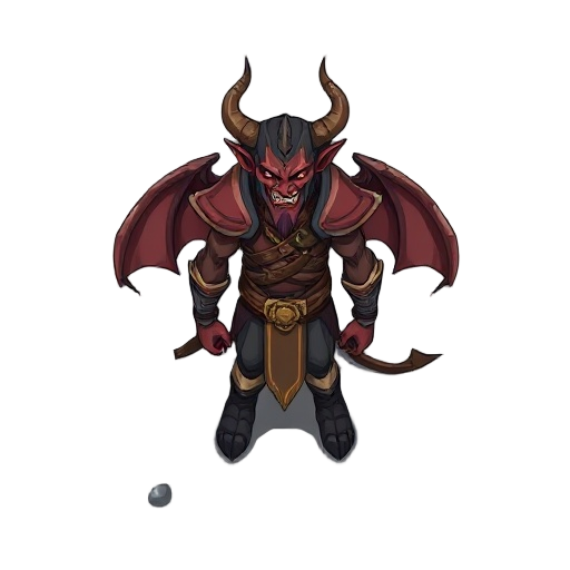 full-body view of an demonic warrior standing in a glade, stylised, cartoonish