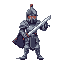 knight wielding a sword. a medieval warrior clad in detailed iron armor, rendered in a retro pixel art style.