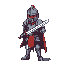 knight wielding a sword. a medieval warrior clad in detailed iron armor, rendered in a retro pixel art style.