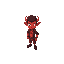 little red imp with afro, stylish clothes, red inspired palette