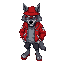 werewolf with gangster hat and red american futball jacket, grey fur, cool glasses, stylish clothes, red inspired palette