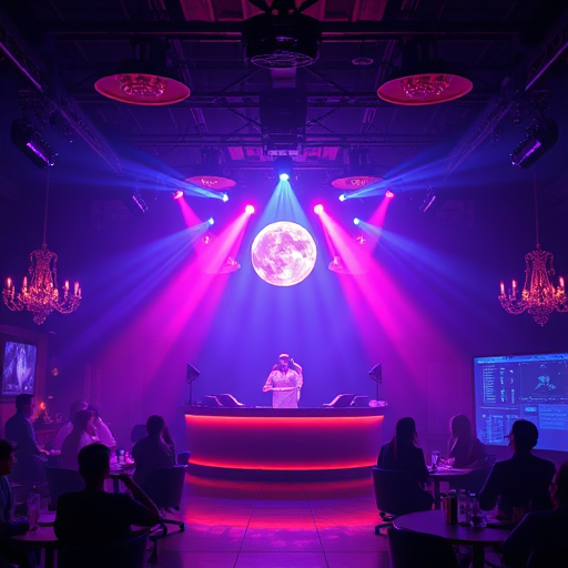 nightclub with red and blue lights