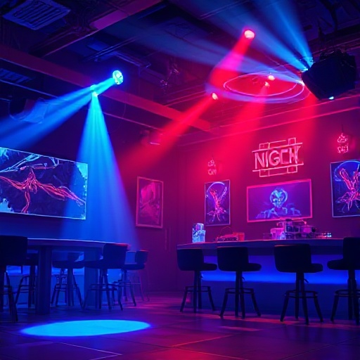 nightclub with red and blue lights