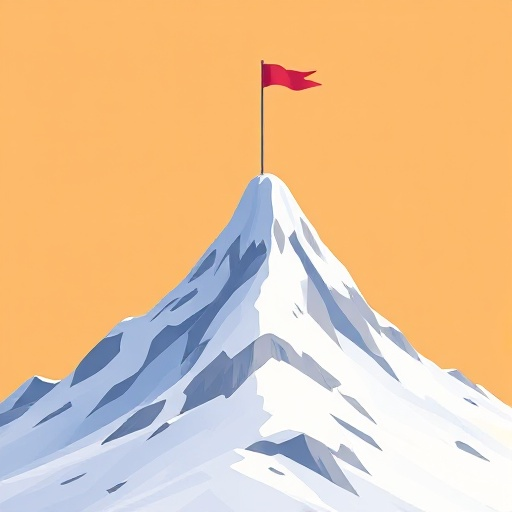 a snowy mountain with a flag ontop