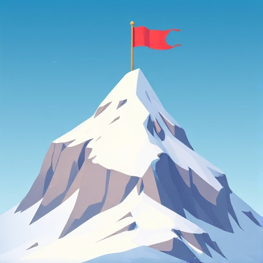 a snowy mountain with a flag ontop
