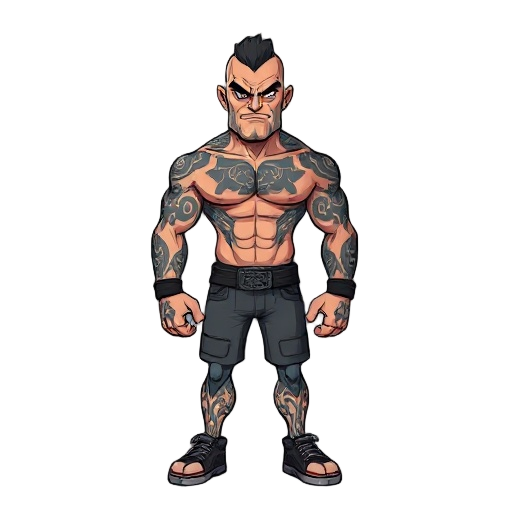 careca, forte e com tatuagens, parecendo o the rock