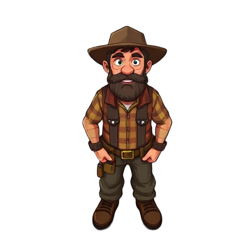 character in 2d top-down style. the character should be a rugged lumberjack 