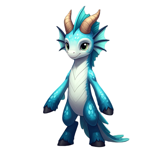 aquatic pony creature with horns: light blue, dark blue and white colors.
