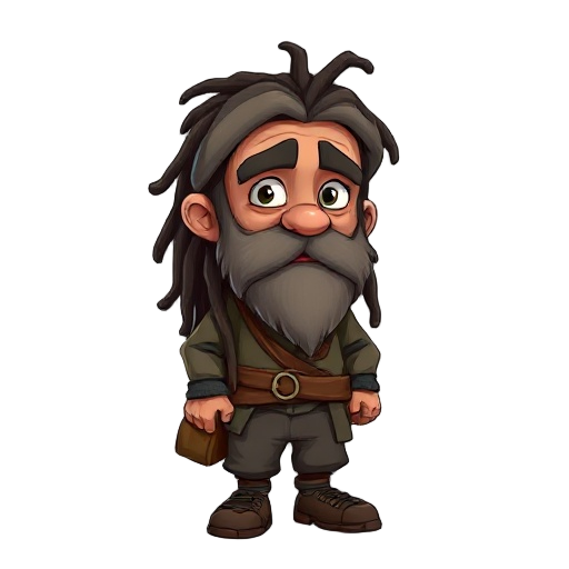 bearded beggar with dreadlocks