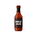 a bottle of barbacue sauce, with the cap and label and background black