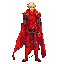 blonde young man.  red cloth armour with exposed arms. 