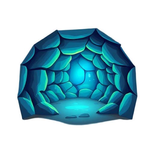 caverna meio azul e com 2 tochas de iluminação 