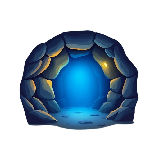 caverna meio azul e com 2 tochas de iluminação 