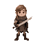 young medieval squire with long hair and sword
