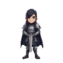 knight with long dark hair and sword