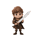 young medieval squire with long hair and sword