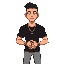 a person wearing a fitted black shirt, a gold necklace, and multiple rings on both hands. they have a bracelet on their left wrist. their haircut is short and faded on the sides, with more volume on t