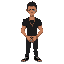 a person wearing a fitted black shirt, a gold necklace, and multiple rings on both hands. they have a bracelet on their left wrist. their haircut is short and faded on the sides, with more volume on t