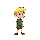 a pitfally harry character from the atari pitfall in 32 high 24 pixel wide, slim character, blond hair, no gear, sideview