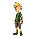 a pitfall harry character from the atari pitfall in 32 high 24 pixel wide, slim mature adult character, natural looking with blond hair, no gear, sideview