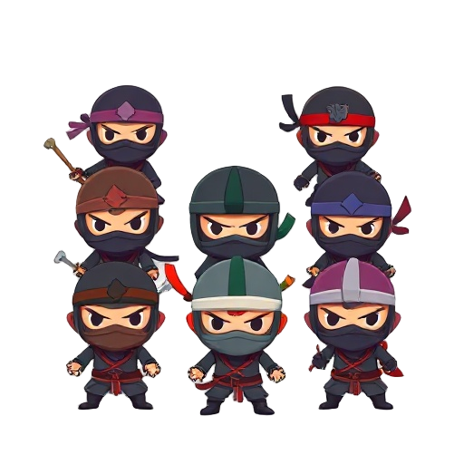ninjas enemies, different hats styles. 