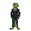 make a basic lizard man wearing a full mafia outfit side ways