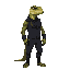 make a buff  lizard man wearing a full mafia outfit side ways