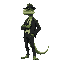 make a lizard man wearing a full mafia outfit side ways