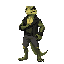 make a buff  lizard man wearing a full mafia outfit