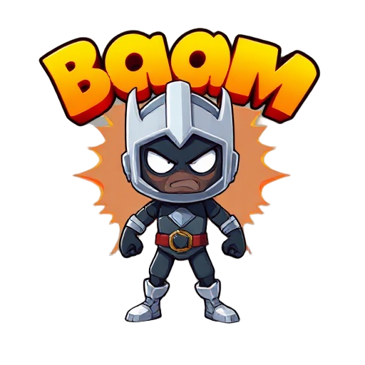 ok now i need a game cover for the game boom hero put the title name boom hero and make it game flashy like and and put the character the character should be round with drak bule skin and with white