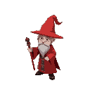tiny crimson wizard with wand