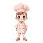 cake shaped boy pastel peach color, covarege pastel rose, chef costume