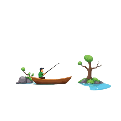 8 bit river with boat and fisherman 
