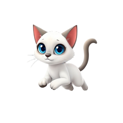 white siamese cat with blue eyes running