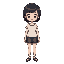  young woman, neutral expression, full-body on white. 16-bit style, short dark hair, light skin, black pixel eyes