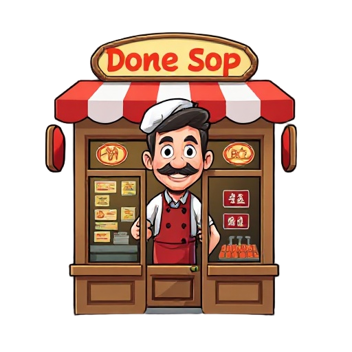 a store front for a doner shop, with the chef hanging out from the window
