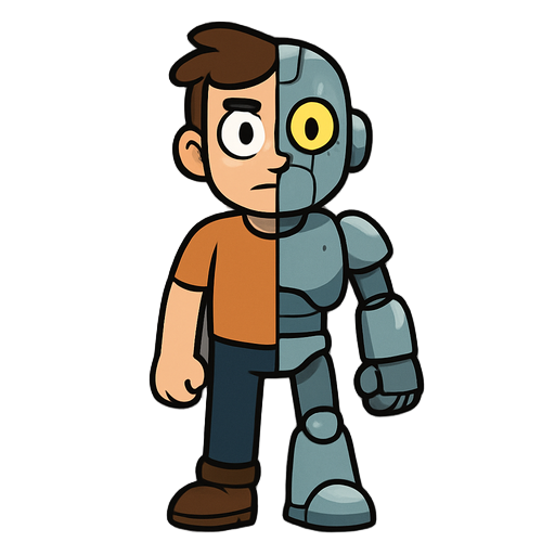 um cara com metade do corpo de robo
