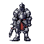 pixel art character of a knight for a game. the knight should be heavily armored, with a realistic yet stylized medieval design.