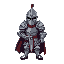 pixel art character of a knight for a game. the knight should be heavily armored, with a realistic yet stylized medieval design.