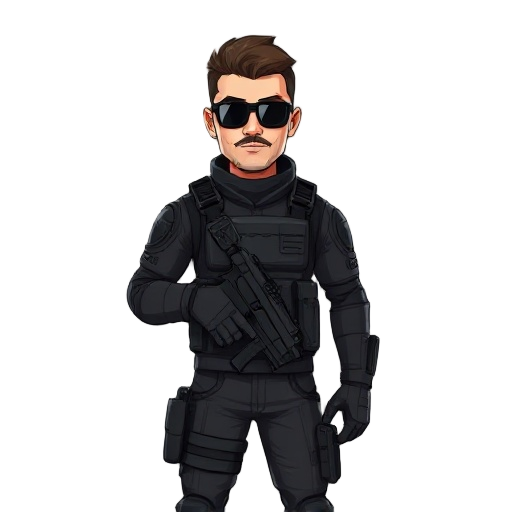 a man wearing a tactical black outfit 