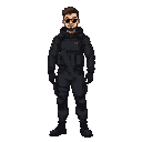 a man wearing a tactical black outfit 