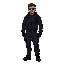 a man wearing a tactical black outfit pixelated from head to toe