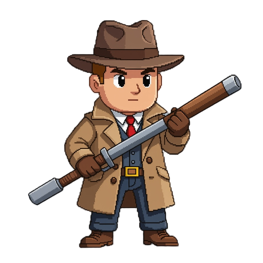 pixel 2d detective with a weapon (bat)