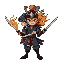 the elemental samuray with a fire power, water power, earth power and wind power. holding a katanas in the hands  