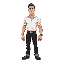 hombre con camisa blanca, pantalon de vestir negro , zapatos negros, rubio , de ojos azules