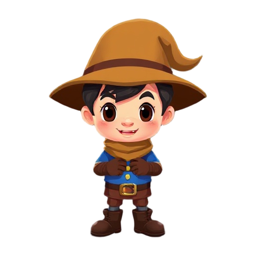 little night with a blue shirt and brown hat and brown guantlets and boots