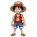 a character like luffy. white skin, sandals, denim shorts, closed red tank top, a small scar on his left eye, and a straw hat with a red stripe