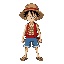 a character like luffy. white skin, sandals, denim shorts, red tank top, a small scar on his left eye, and a straw hat with a red stripe