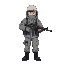 russian soldier from the 80-s in grey winter suit with an ak47-like rifle 