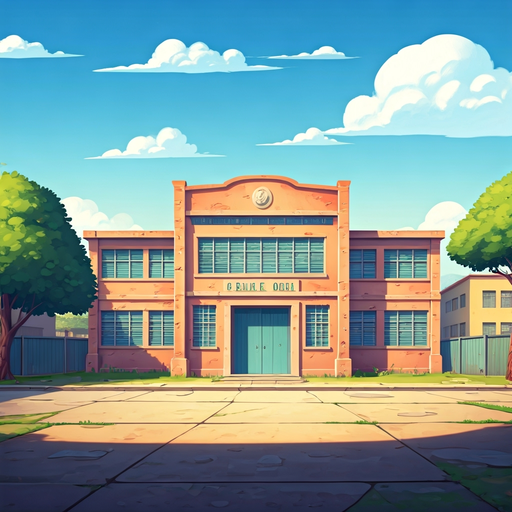 background where it has a brasilian public school located in acre and threes. the sky is clean with a hot sunlight.